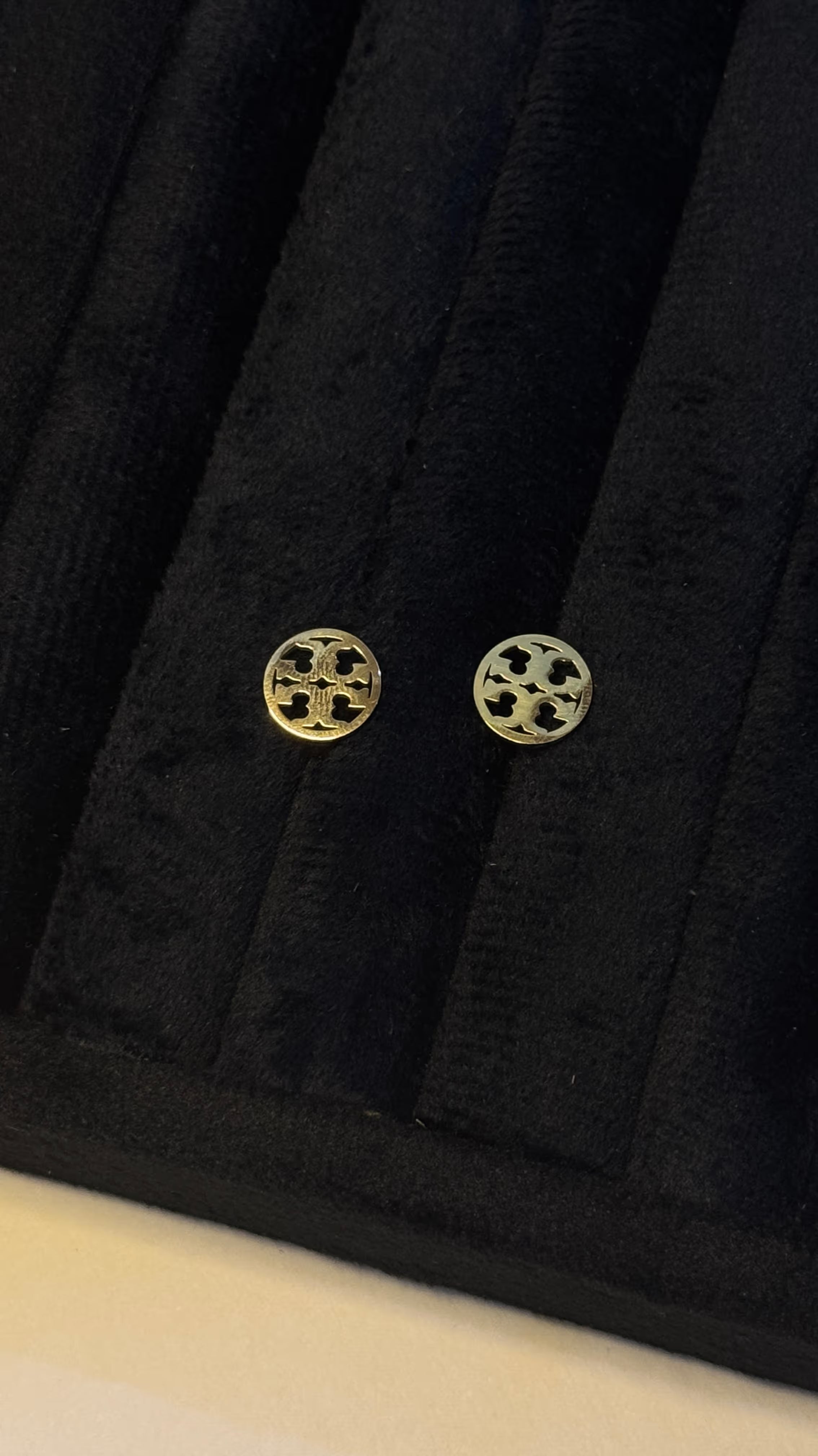 Gold Logo Emblem Stud Earrings - View 4 - Shop Aizel