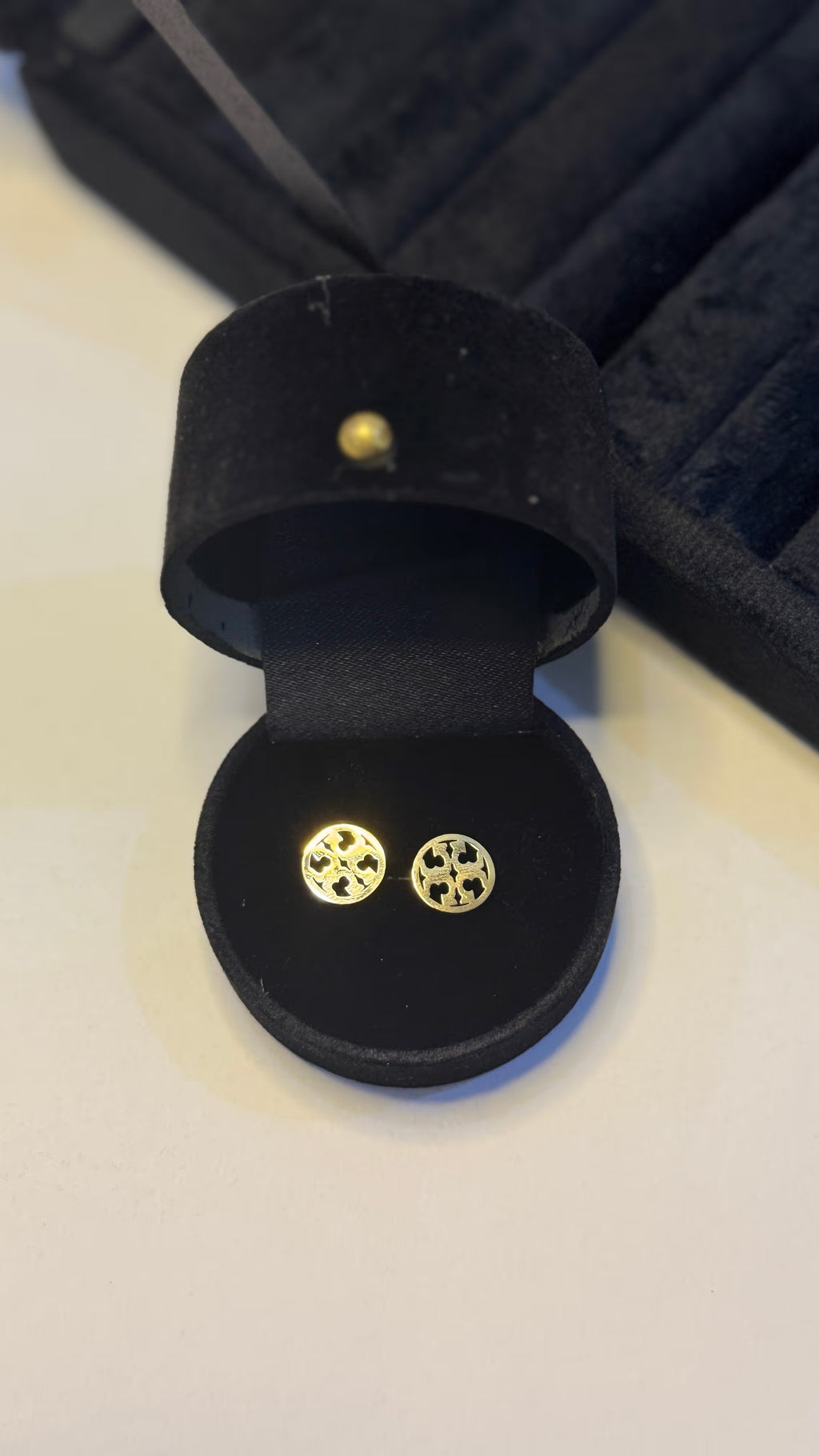 Gold Logo Emblem Stud Earrings - View 5 - Shop Aizel