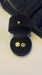 Gold Logo Emblem Stud Earrings - View 5 - Shop Aizel