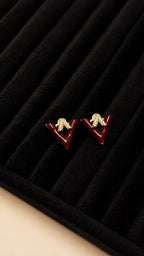 Burgundy Enamel V-Shape Stud Earrings - View 2 - Shop Aizel