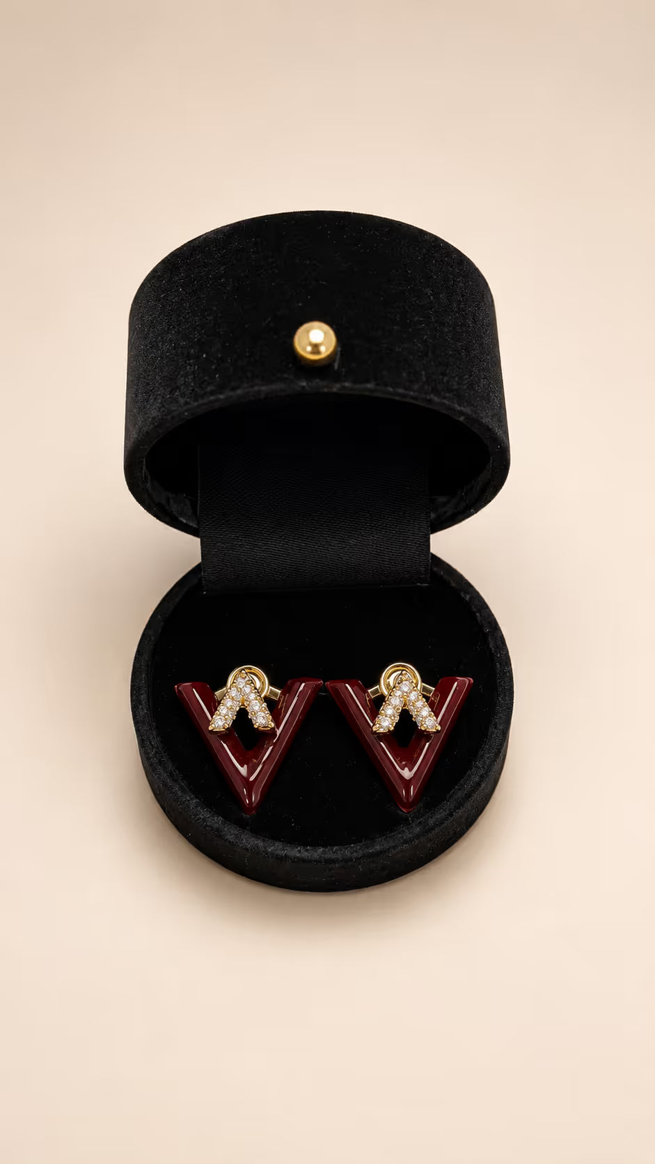 Burgundy Enamel V-Shape Stud Earrings - View 1 - Shop Aizel