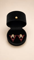 Burgundy Enamel V-Shape Stud Earrings - View 1 - Shop Aizel
