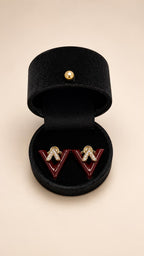 Burgundy Enamel V-Shape Stud Earrings - View 1 - Shop Aizel