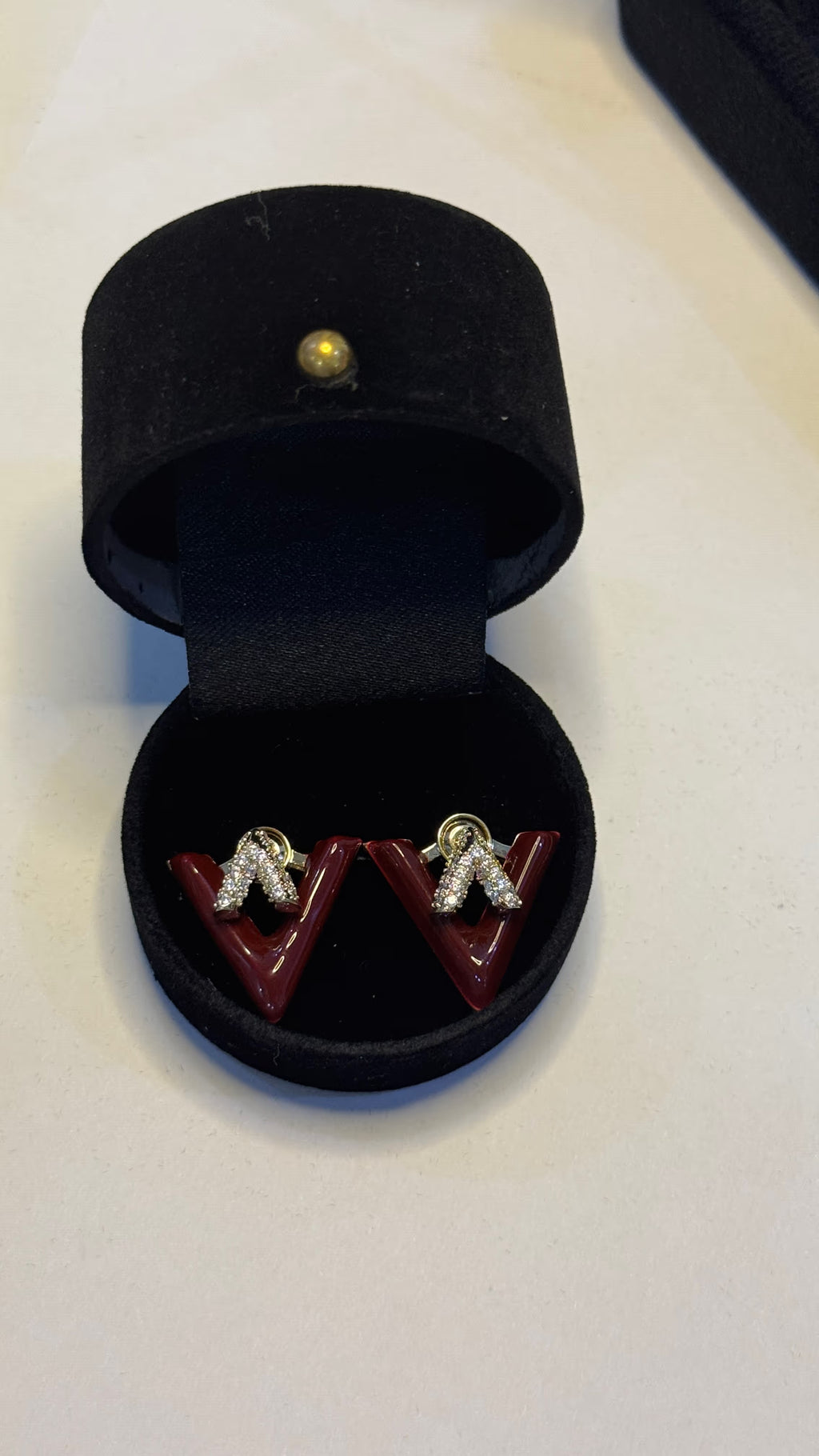 Burgundy Enamel V-Shape Stud Earrings - View 5 - Shop Aizel