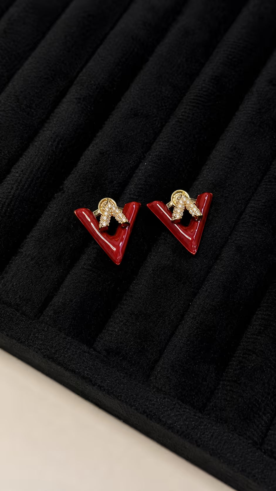 Burgundy Enamel V-Shape Stud Earrings - View 3 - Shop Aizel