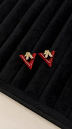 Burgundy Enamel V-Shape Stud Earrings - View 3 - Shop Aizel