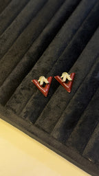 Burgundy Enamel V-Shape Stud Earrings - View 6 - Shop Aizel