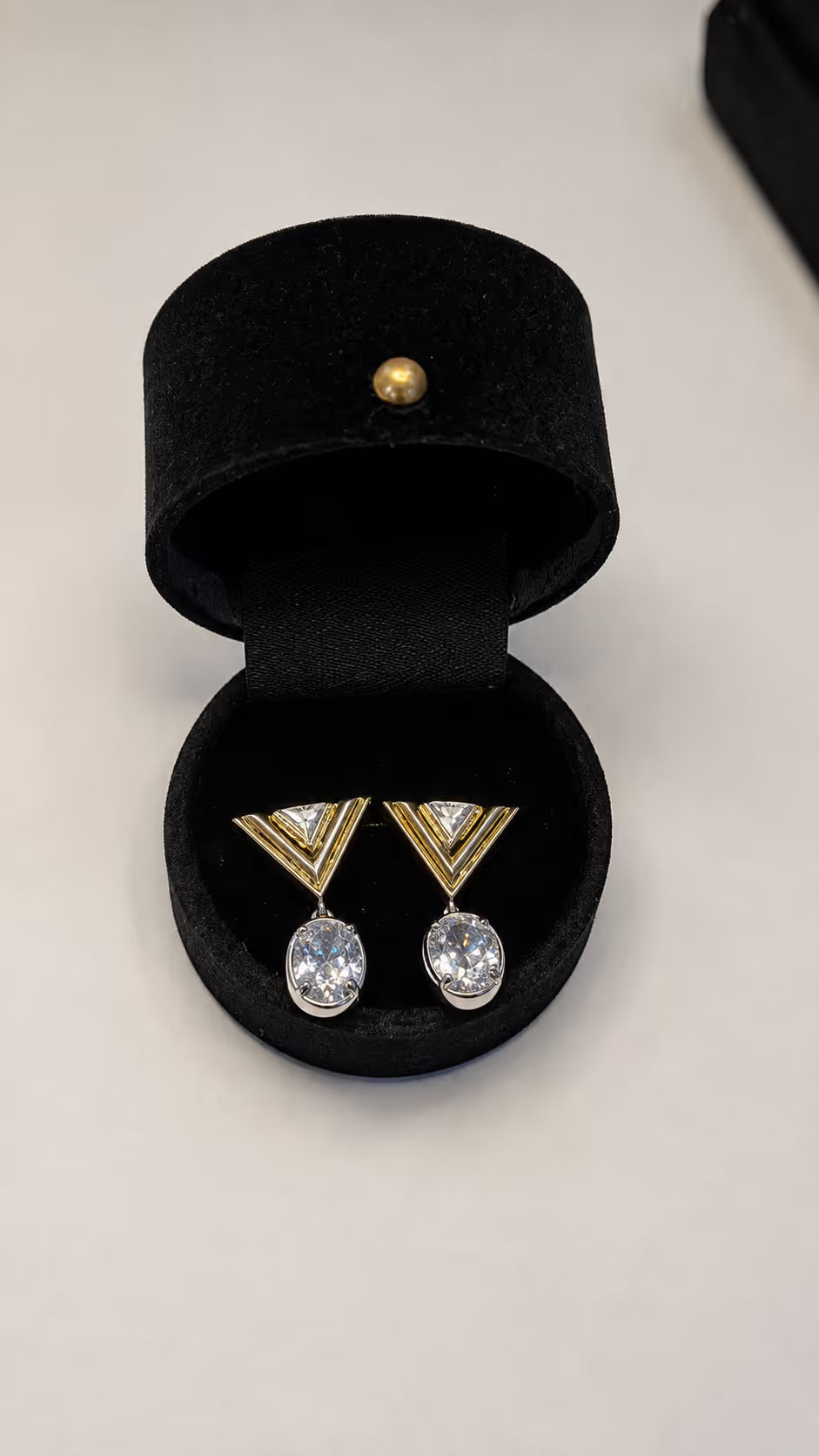 Mixed Metal Geometric Crystal Drop Earrings - View 2 - Shop Aizel