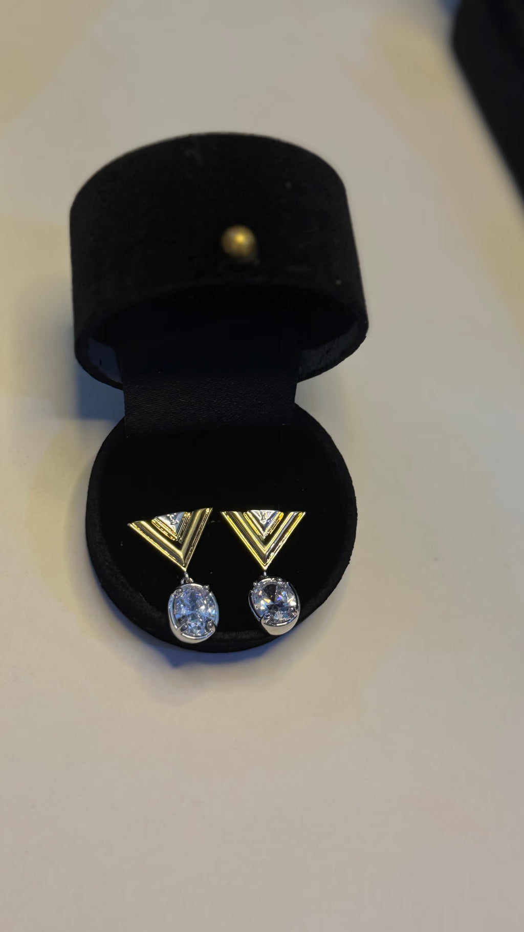 Mixed Metal Geometric Crystal Drop Earrings - View 4 - Shop Aizel