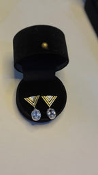Mixed Metal Geometric Crystal Drop Earrings - View 4 - Shop Aizel