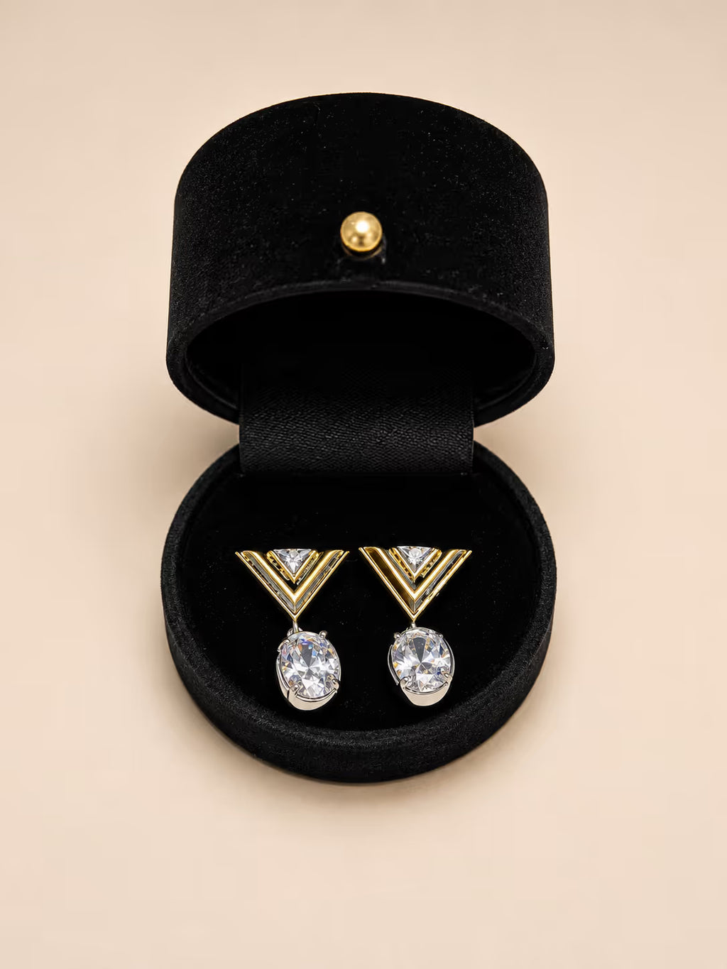 Mixed Metal Geometric Crystal Drop Earrings - View 1 - Shop Aizel
