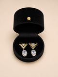 Mixed Metal Geometric Crystal Drop Earrings - View 1 - Shop Aizel
