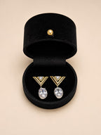 Mixed Metal Geometric Crystal Drop Earrings - View 1 - Shop Aizel