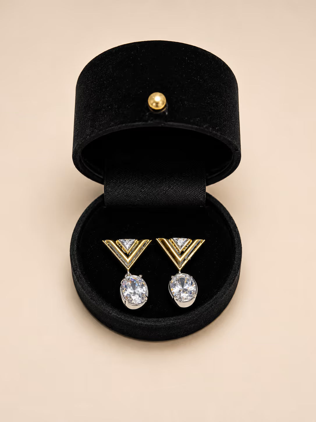 Mixed Metal Geometric Crystal Drop Earrings - View 1 - Shop Aizel
