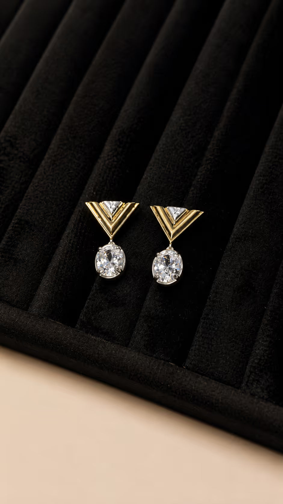 Mixed Metal Geometric Crystal Drop Earrings - View 3 - Shop Aizel