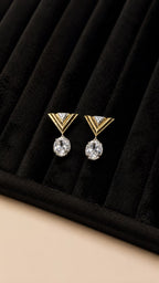 Mixed Metal Geometric Crystal Drop Earrings - View 3 - Shop Aizel