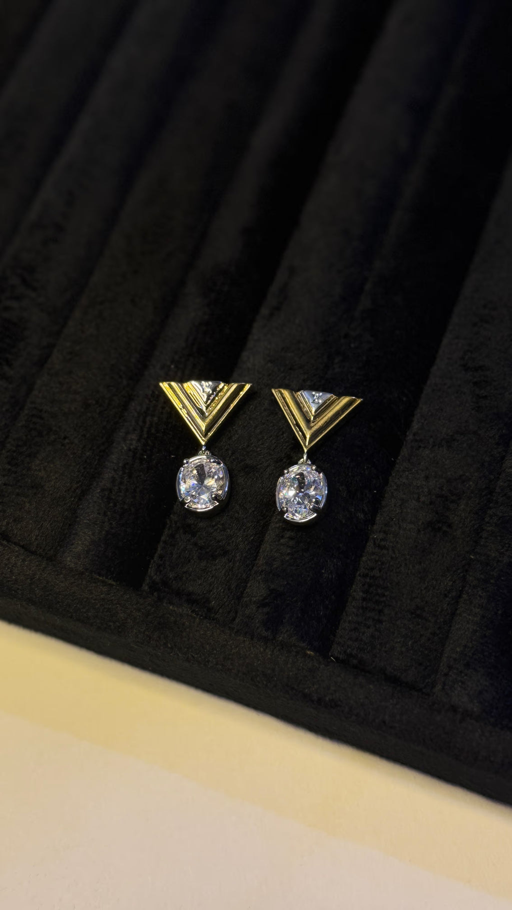 Mixed Metal Geometric Crystal Drop Earrings - View 6 - Shop Aizel