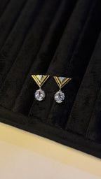 Mixed Metal Geometric Crystal Drop Earrings - View 6 - Shop Aizel
