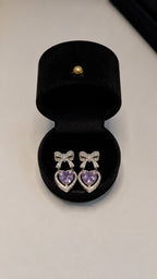 Purple Heart and Bow Crystal Drop Earrings - View 1 - Shop Aizel