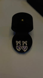 Purple Heart and Bow Crystal Drop Earrings - View 4 - Shop Aizel