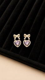Purple Heart and Bow Crystal Drop Earrings - View 2 - Shop Aizel