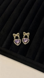 Purple Heart and Bow Crystal Drop Earrings - View 3 - Shop Aizel