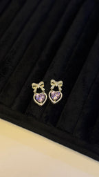 Purple Heart and Bow Crystal Drop Earrings - View 6 - Shop Aizel