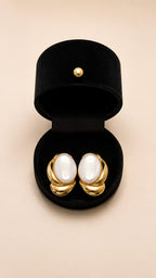 Gold Oval Statement Stud Earrings - View 1 - Shop Aizel