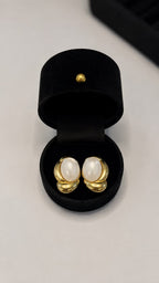 Gold Oval Statement Stud Earrings - View 2 - Shop Aizel