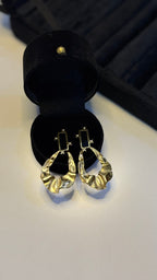 Gold Textured Drop Earrings with Black Enamel and Crystals - View 4 - Shop Aizel