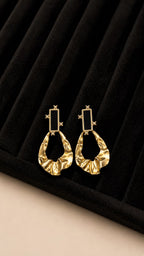 Gold Textured Drop Earrings with Black Enamel and Crystals - View 2 - Shop Aizel