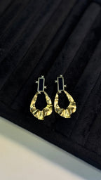 Gold Textured Drop Earrings with Black Enamel and Crystals - View 6 - Shop Aizel