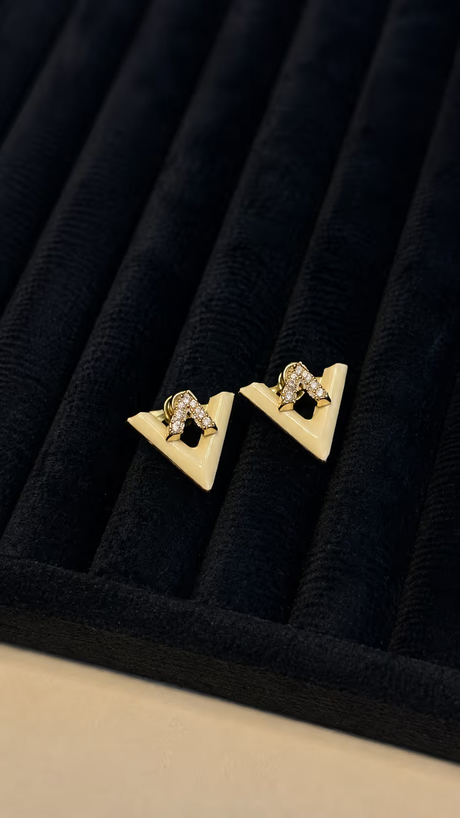 Gold-Tone Chevron Crystal Stud Earrings - View 2 - Shop Aizel