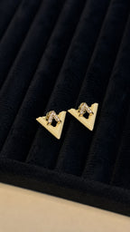 Gold-Tone Chevron Crystal Stud Earrings - View 2 - Shop Aizel