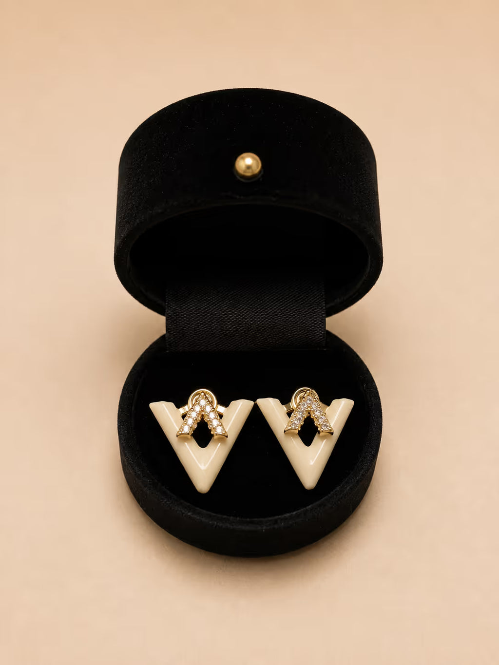 Gold-Tone Chevron Crystal Stud Earrings - View 1 - Shop Aizel