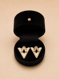 Gold-Tone Chevron Crystal Stud Earrings - View 1 - Shop Aizel