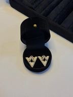 Gold-Tone Chevron Crystal Stud Earrings - View 4 - Shop Aizel