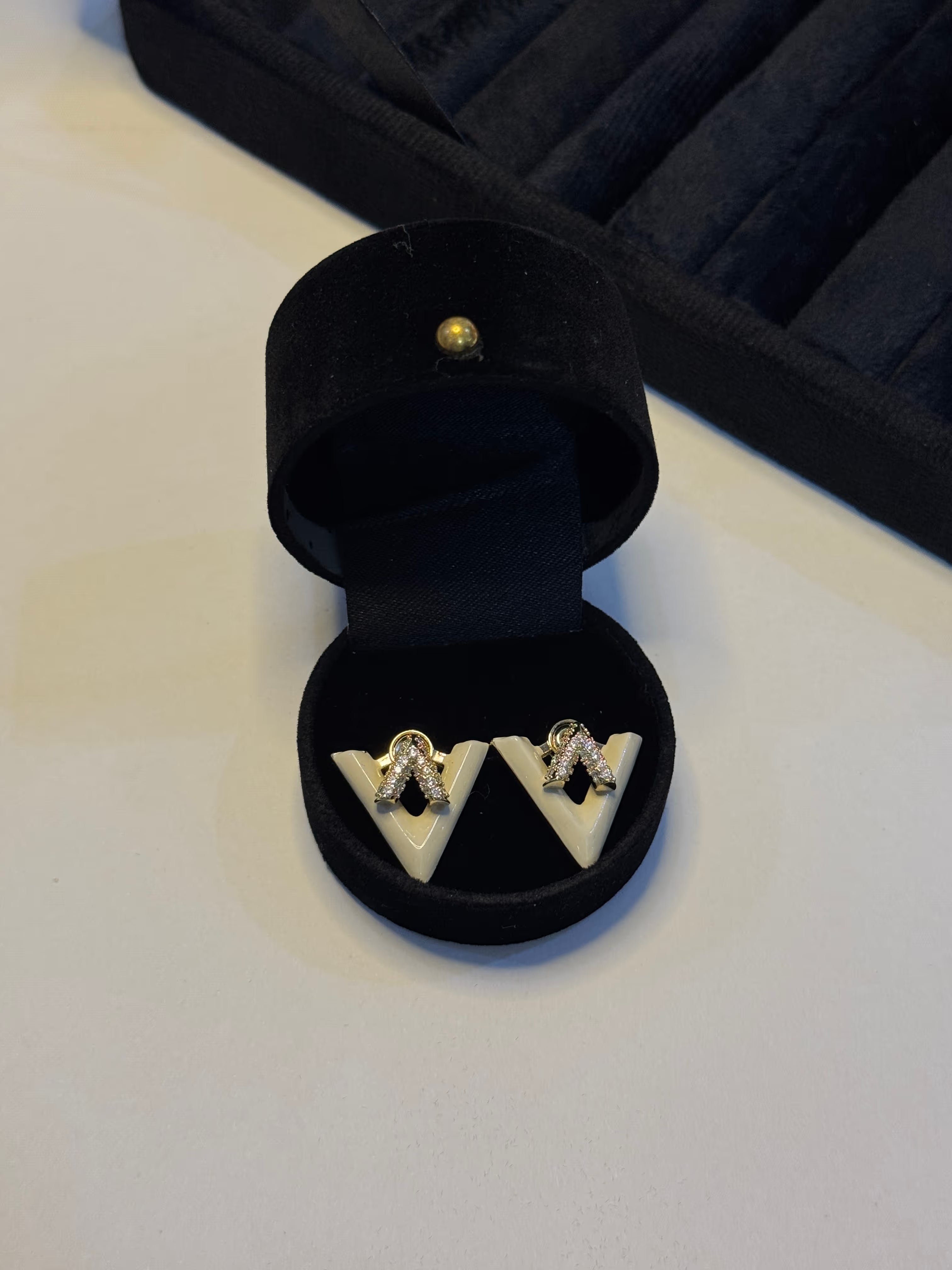 Gold-Tone Chevron Crystal Stud Earrings - View 4 - Shop Aizel