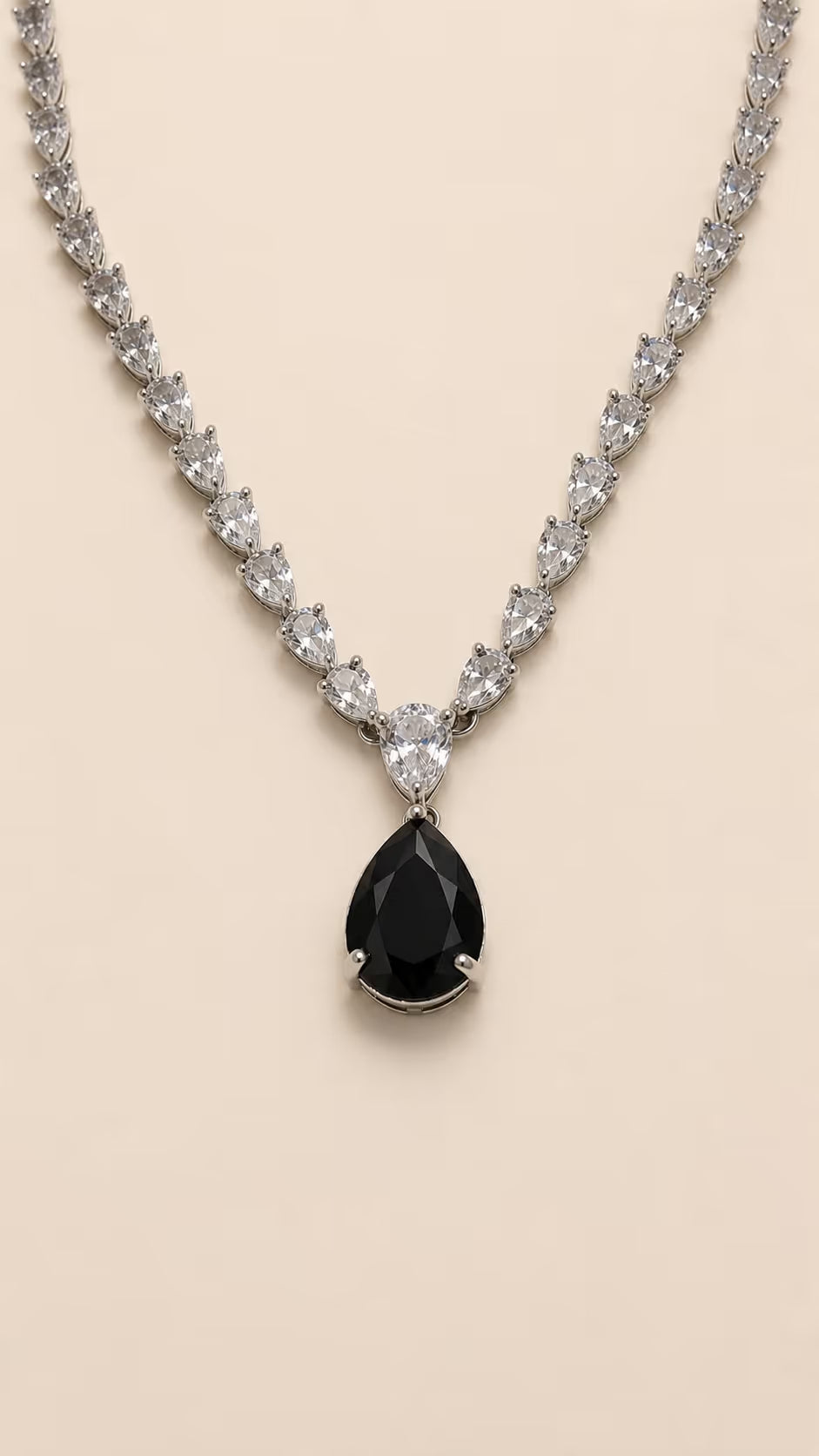 Silver-Tone Black Teardrop Necklace & Earring Set