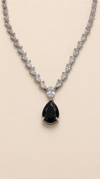 Silver-Tone Black Teardrop Necklace & Earring Set