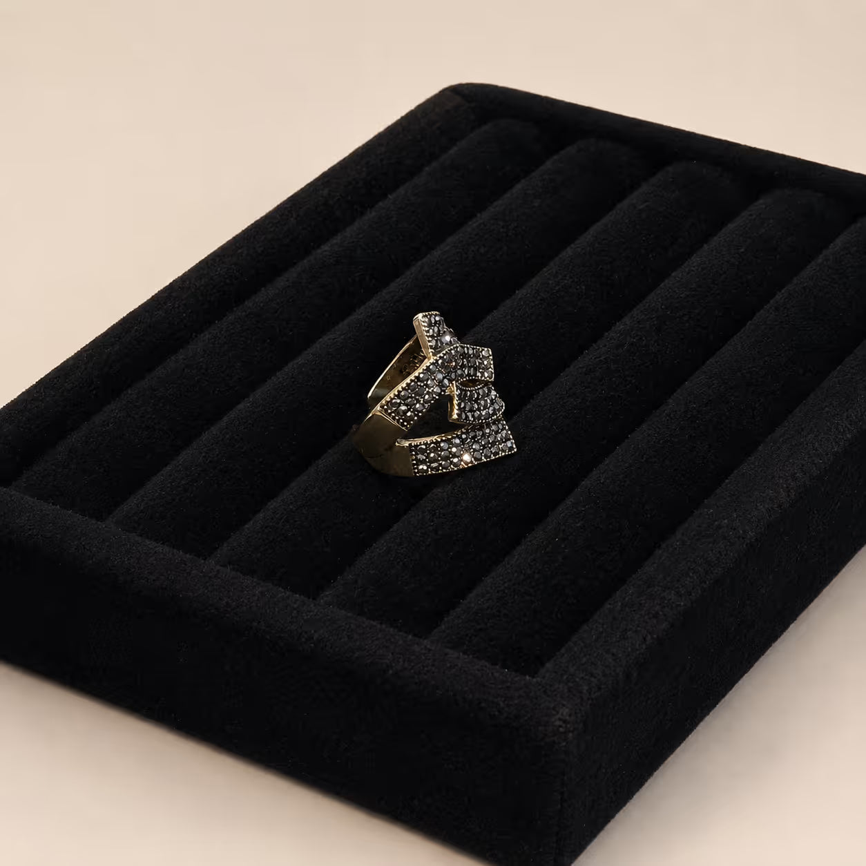 Gold Black Crystal Bypass Statement Ring - View 2 - Shop Aizel
