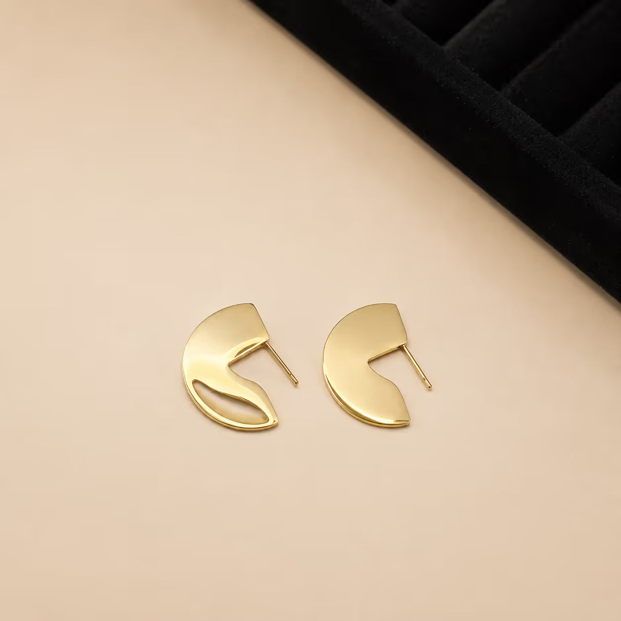 Gold Geometric Abstract Stud Earrings - View 1 - Shop Aizel