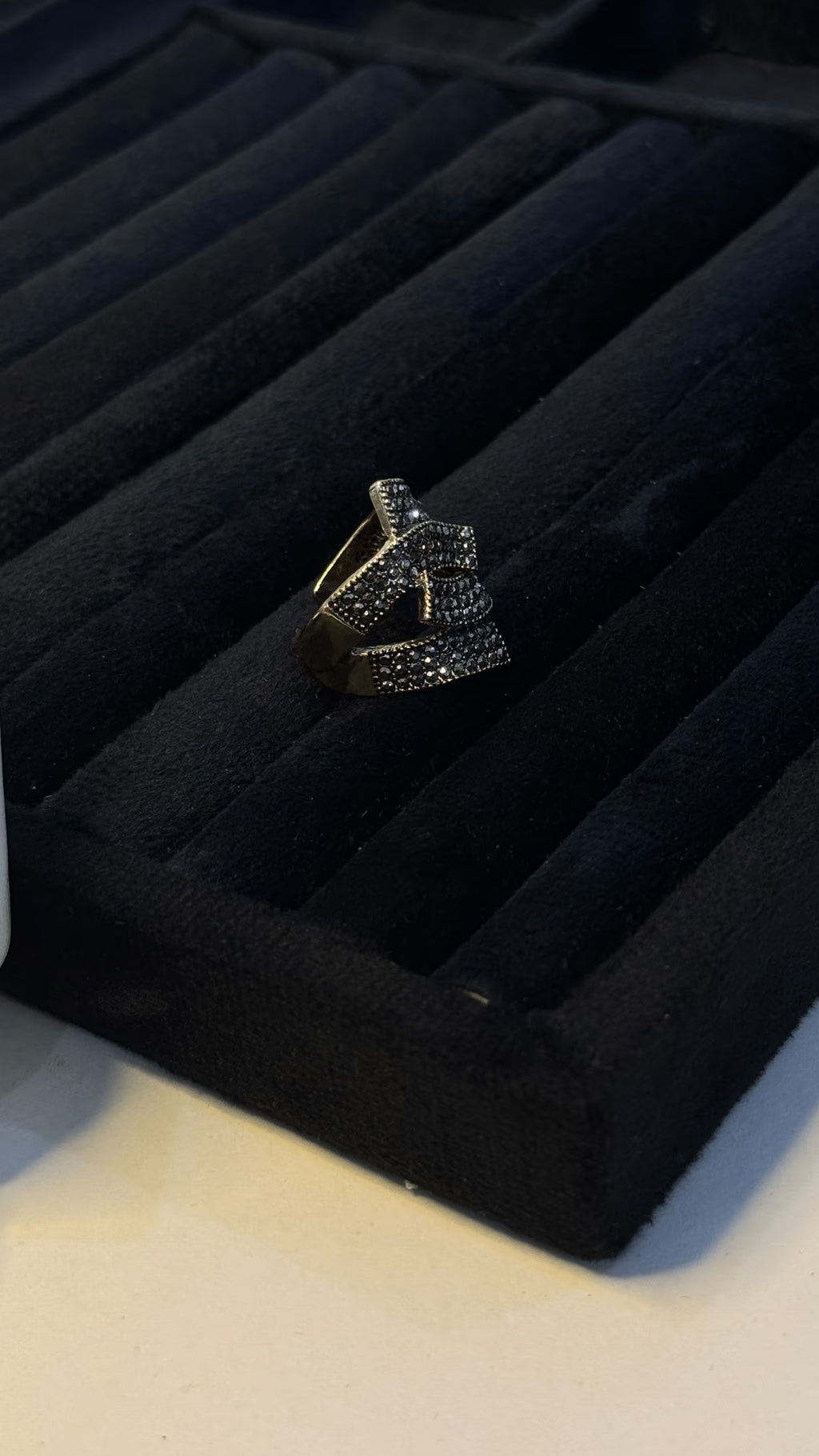 Gold Black Crystal Bypass Statement Ring - View 7 - Shop Aizel