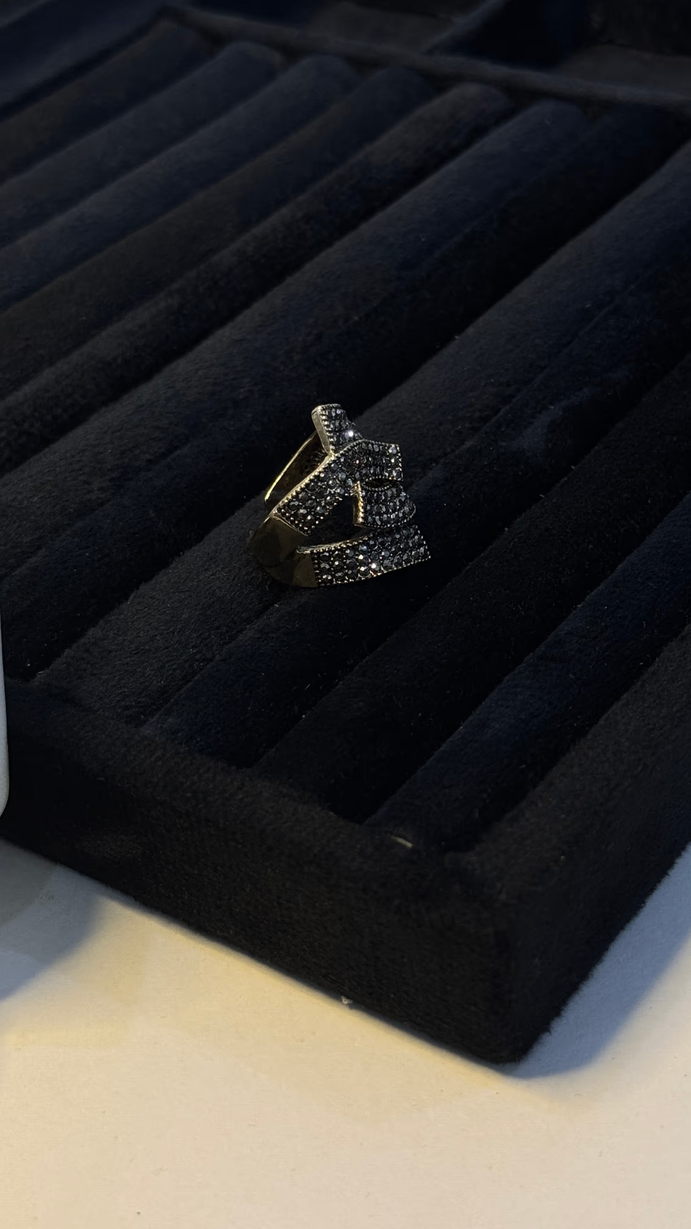 Gold Black Crystal Bypass Statement Ring - View 7 - Shop Aizel