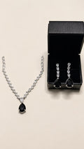 Silver-Tone Black Teardrop Necklace & Earring Set
