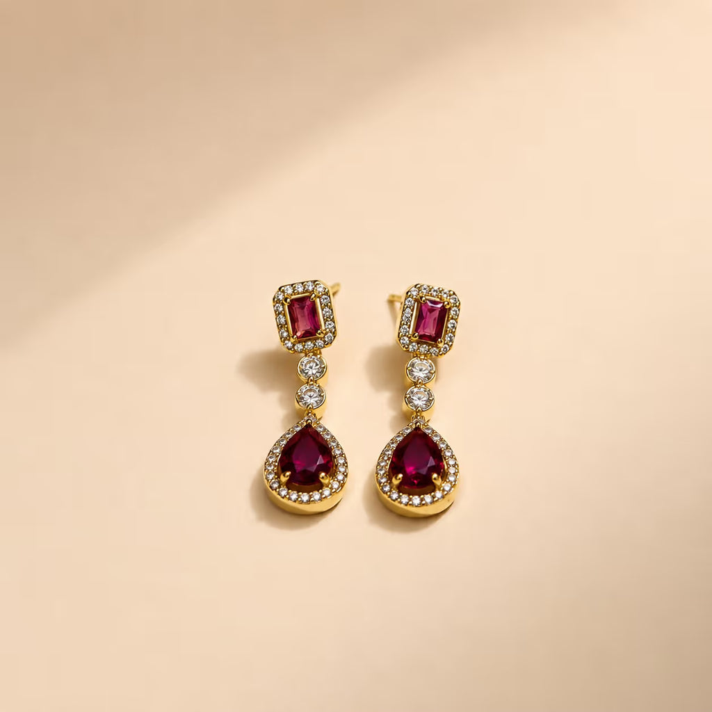 Ruby Red Drop Pendant Necklace & Earring Set - View 2 - Shop Aizel