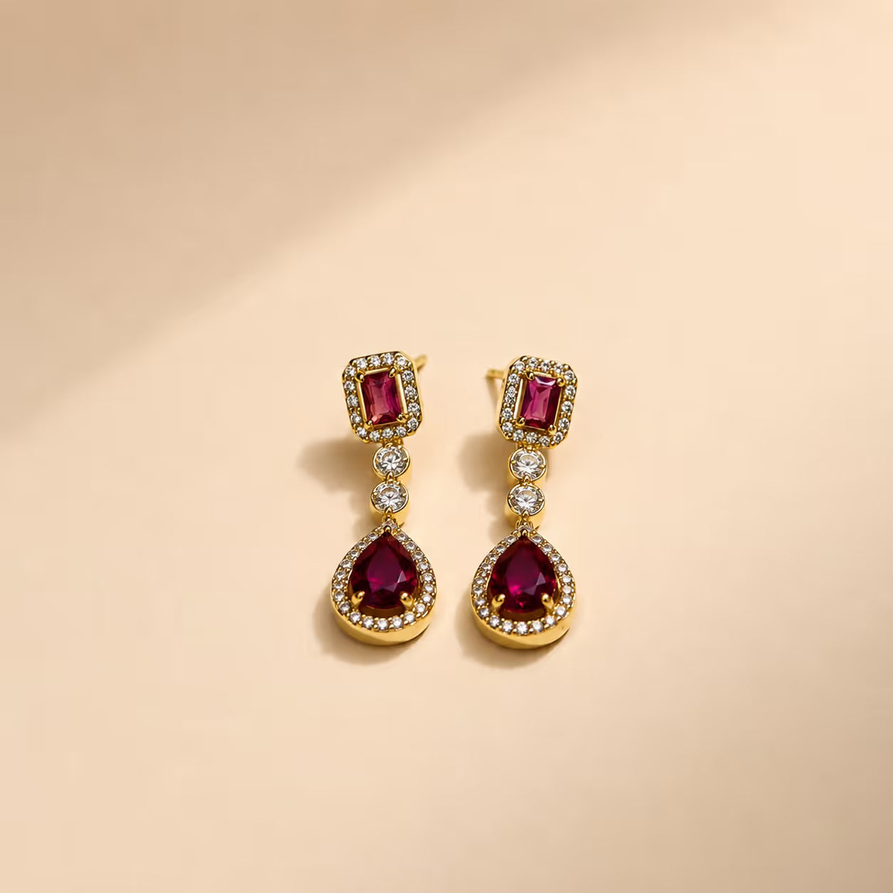 Ruby Red Drop Pendant Necklace & Earring Set - View 2 - Shop Aizel