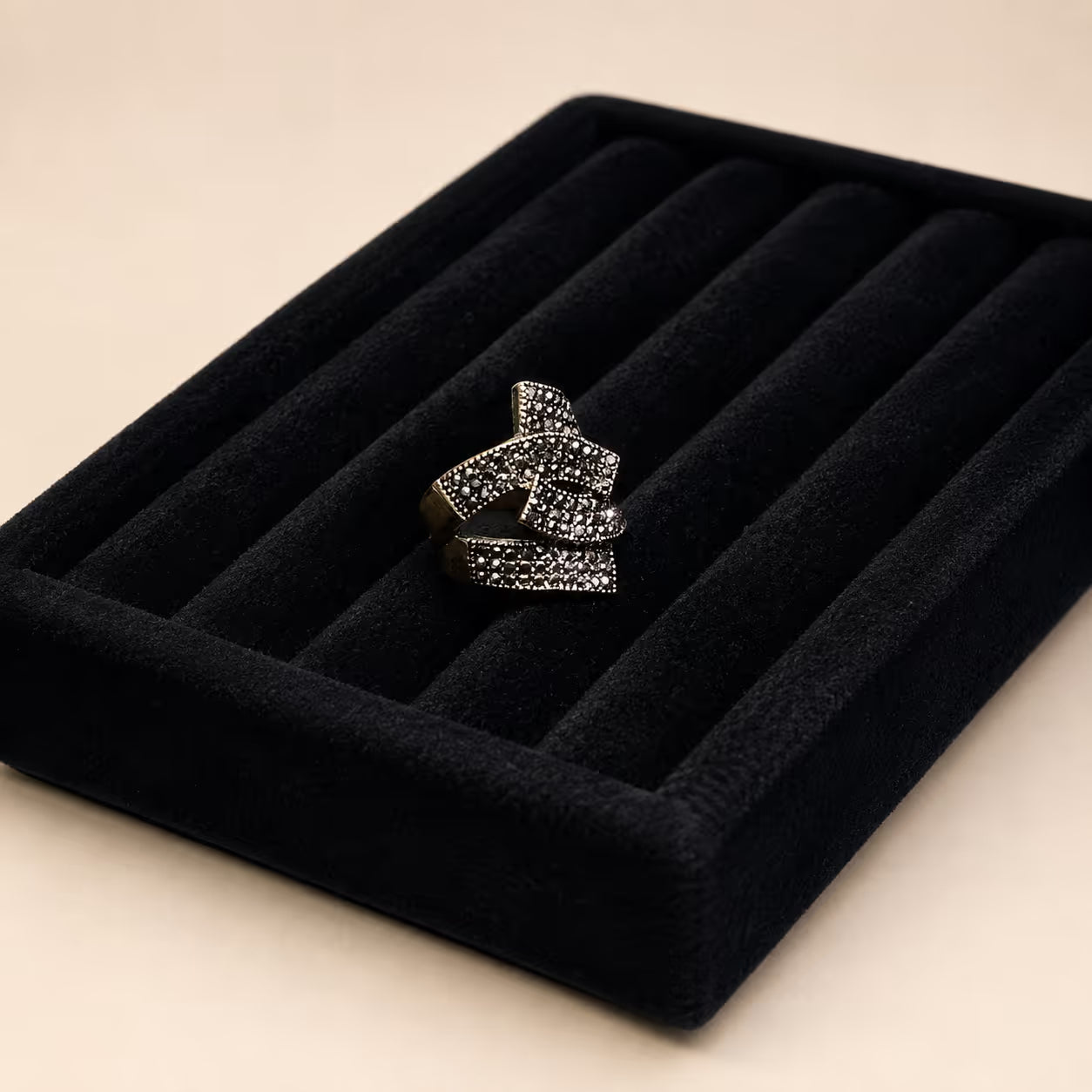 Gold Black Crystal Bypass Statement Ring - View 3 - Shop Aizel