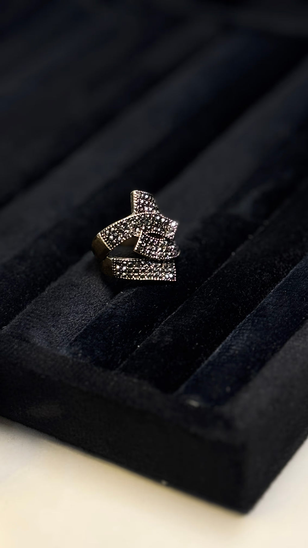 Gold Black Crystal Bypass Statement Ring - View 8 - Shop Aizel