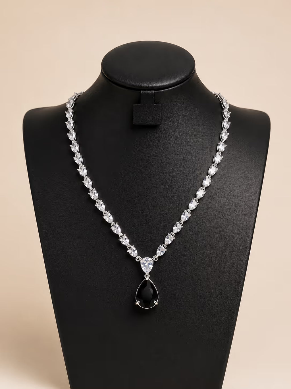 Silver-Tone Black Teardrop Necklace & Earring Set